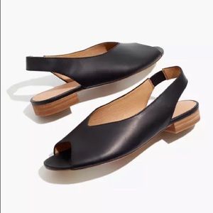 Madewell Tavi sling back black leather flats